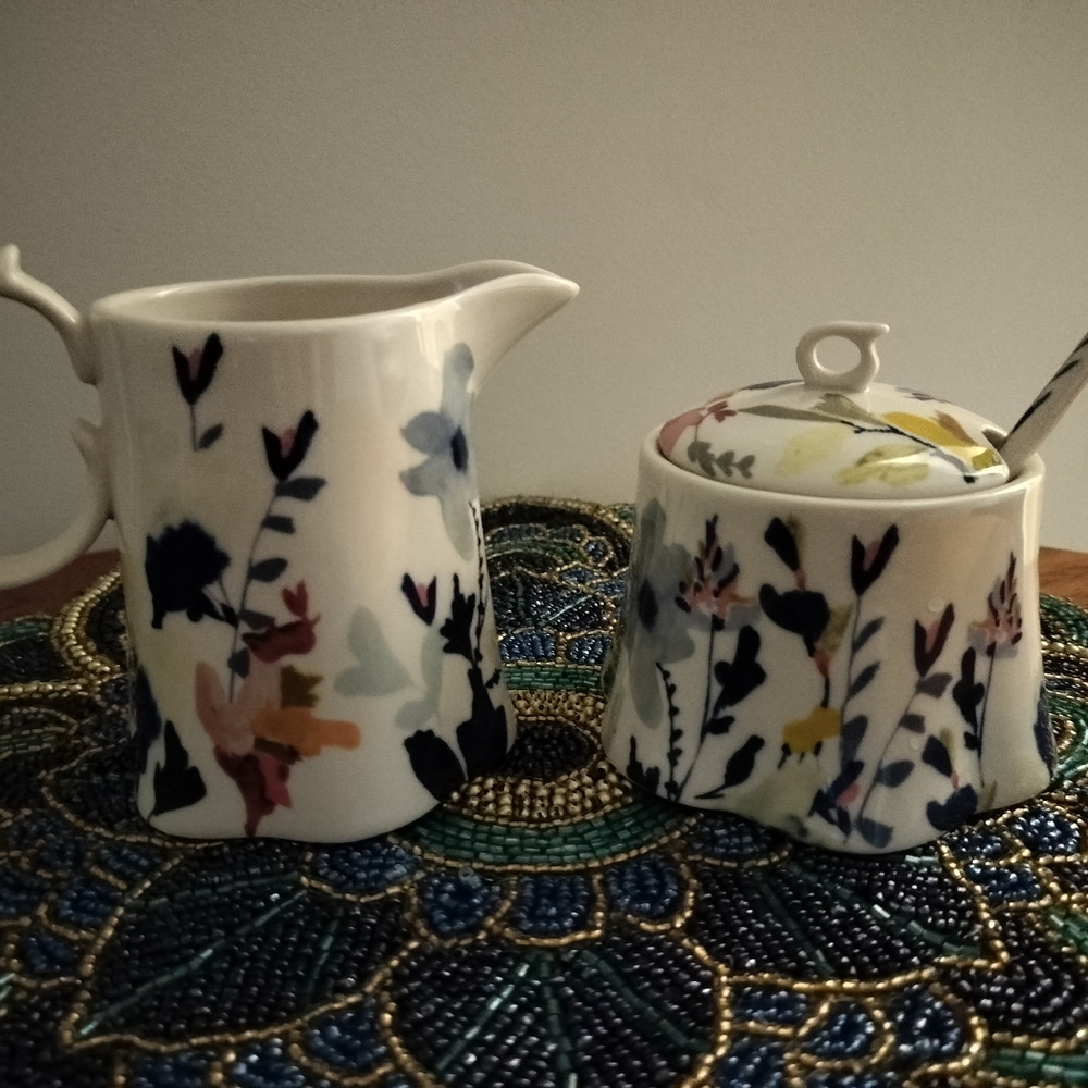 Floral Ceramic Creamer and Sugar Set